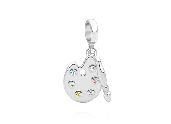 Little Artist, Sterling Silver Artists Paint Palette with Multi-Colored CZ’s – Children’s Adoré™ Dangle Charm