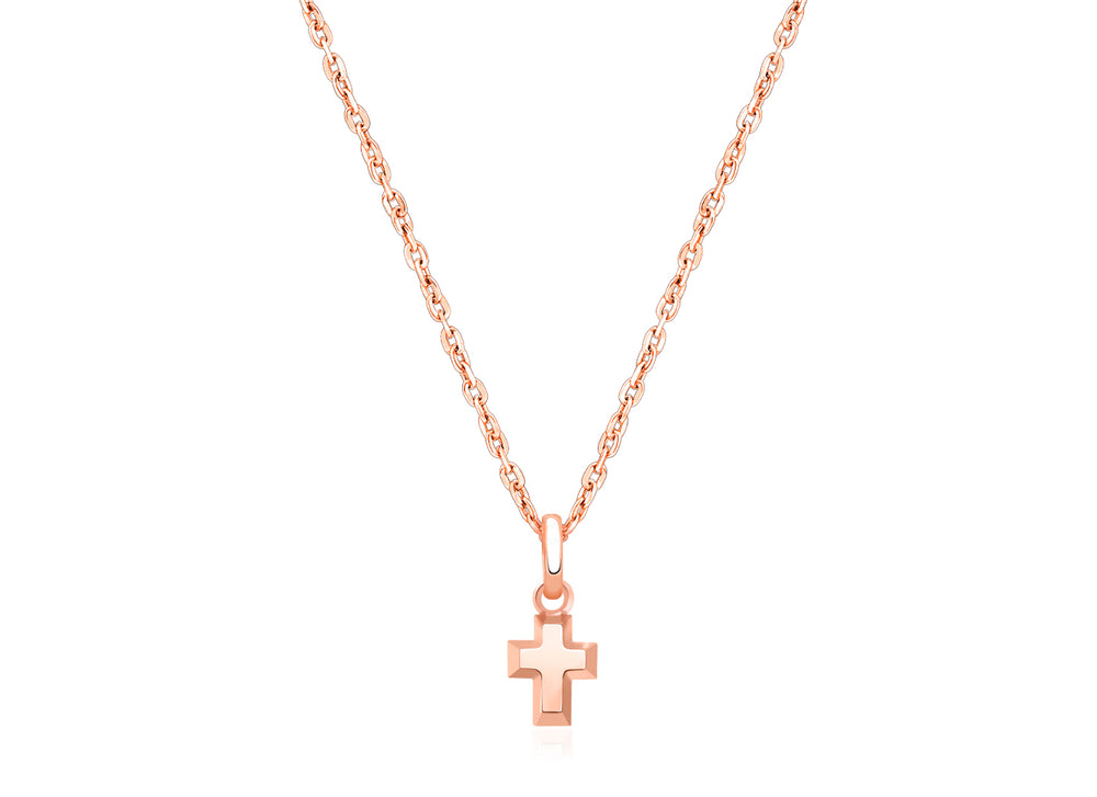 Simple Cross, Teeny Tiny Children’s Necklace for Boys – 14K Rose Gold