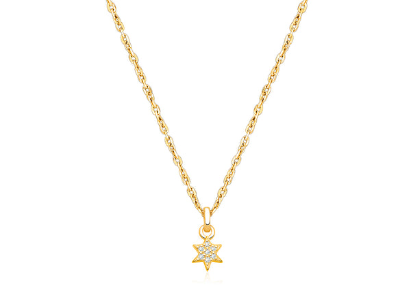 Born to Shine, Star with Genuine Diamonds Children’s Necklace for Girls – 14K Gold