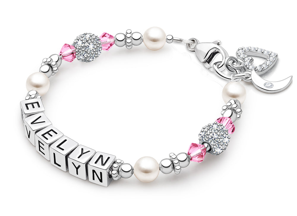 Birthstone, Baby/Children’s Name Bracelet for Girls (All 12 Birthstones Avail) – Sterling Silver