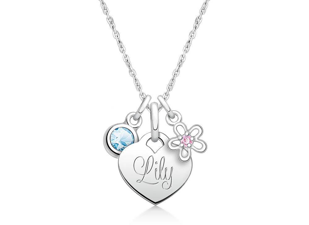 Baby Heart “Design Your Own” Teen’s Necklace for Girls (50+ Optional Charms & FREE Engraving) – Sterling Silver