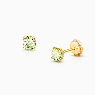 August Birthstone Studs, 4mm Swarovski® Crystal Teen’s Earrings, Screw Back – 14K Gold