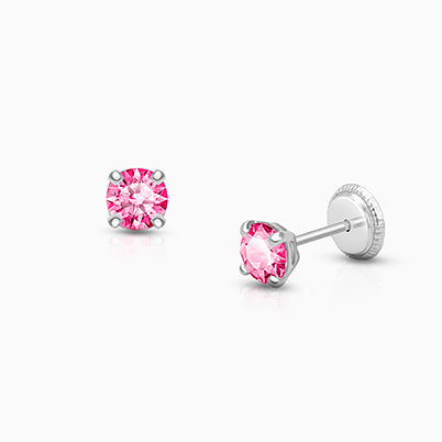 October Birthstone Studs, 4mm Swarovski® Crystal Baby/Children’s Earrings, Screw Back – 14K Gold