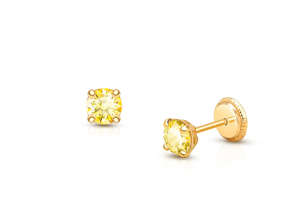 November Birthstone Studs, 4mm Swarovski® Crystal Baby/Children’s Earrings, Screw Back – 14K Gold