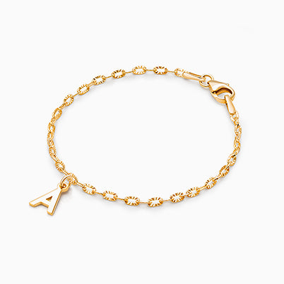 14K Gold Charm Bracelet, Design Your Own Link Chain Bracelet for Teen’s (INCLUDES Initial Charm) – 14K Gold