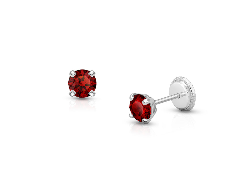 January Birthstone Studs, 4mm Swarovski® Crystal Teen’s Earrings, Screw Back – 14K White Gold