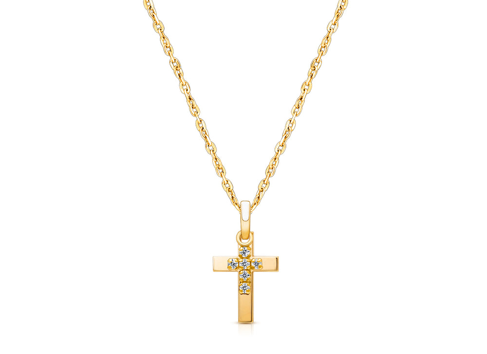 Pure Faith, Cross Duo Communion Children’s Necklace for Girls – 14K Gold