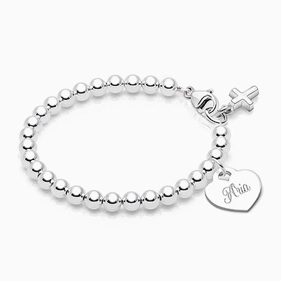 Tiny Blessings Birthstone, First Holy Communion Name Bracelet for Girls – Sterling Silver