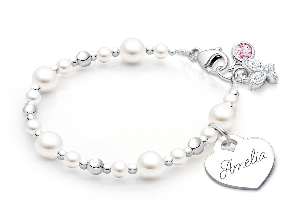 Little Lady, Baby/Children’s Beaded Bracelet for Girls (INCLUDES Engraved Charm) – Sterling Silver