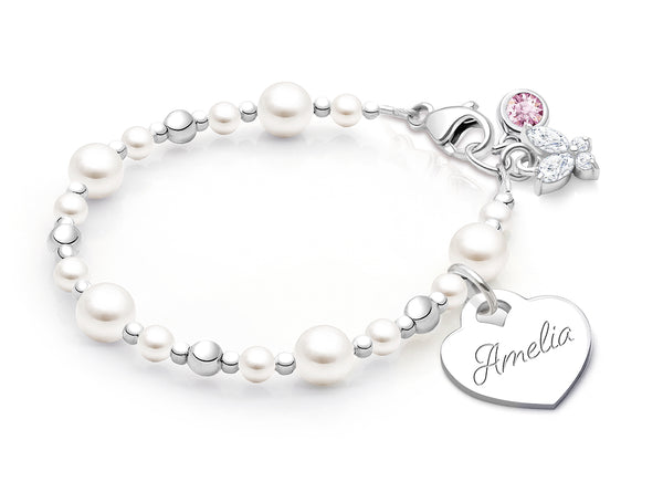 Little Lady, Baby/Children’s Beaded Bracelet for Girls (INCLUDES Engraved Charm) – Sterling Silver