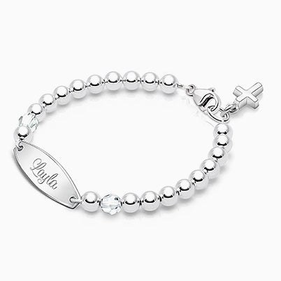 Tiny Blessings Birthstone, Christening/Baptism Baby/Children’s Engraved Bracelet for Girls – Sterling Silver
