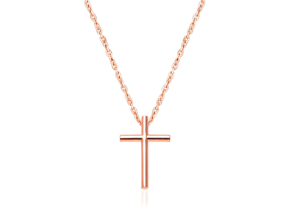 Rounded Cross, Children’s Necklace for Boys – 14K Rose Gold