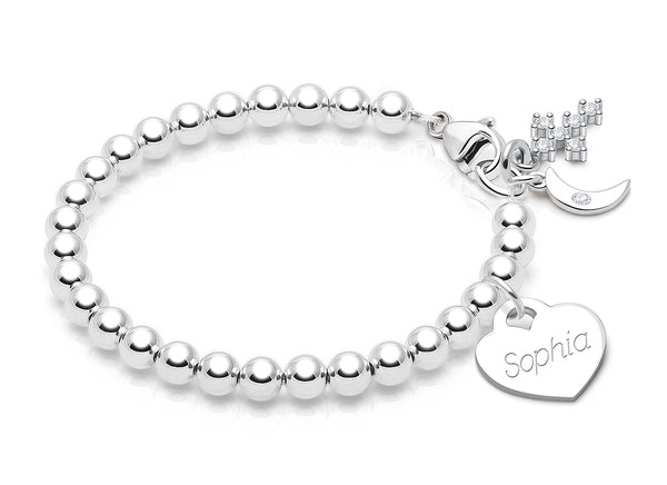 4mm Tiny Blessings Beads, Christening/Baptism Baby/Children’s Beaded Bracelet for Girls (INCLUDES Engraved Charm) – Sterling Silver