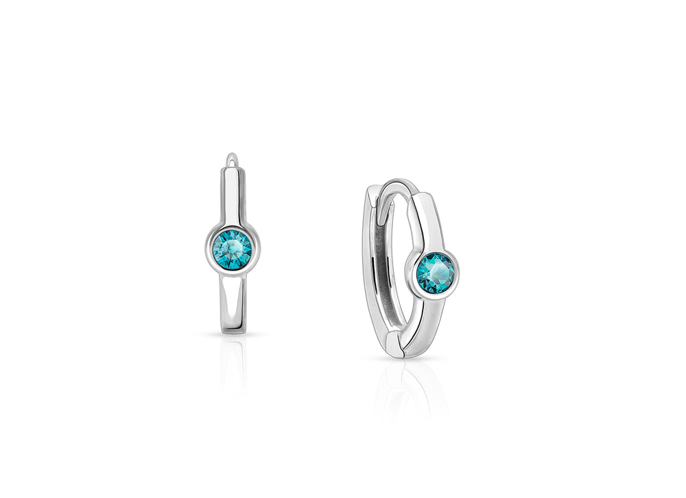 December Birthstone 9mm Huggie Hoops, Swarovski® Crystal Baby/Children’s Earrings – Sterling Silver