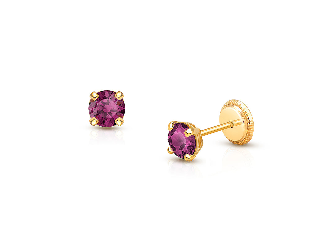 February Birthstone Studs, 4mm Swarovski® Crystal Teen’s Earrings, Screw Back – 14K Gold