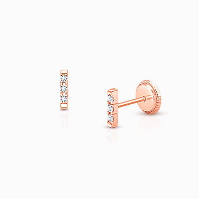Pavé Bar, Clear CZ Baby/Children’s Earrings, Screw Back – 14K White Gold