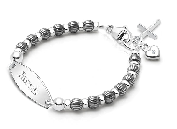 Boy’s Oxidized Silver, Christening/Baptism Baby/Children’s Engraved Bracelet – Sterling Silver
