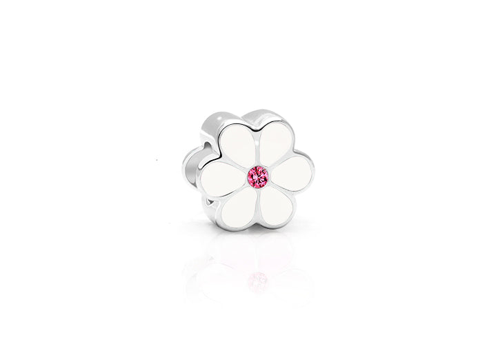 Darling as a Daisy, Sterling Silver, White Enamel and Pink CZ Flower – Children’s Adoré™ Charm