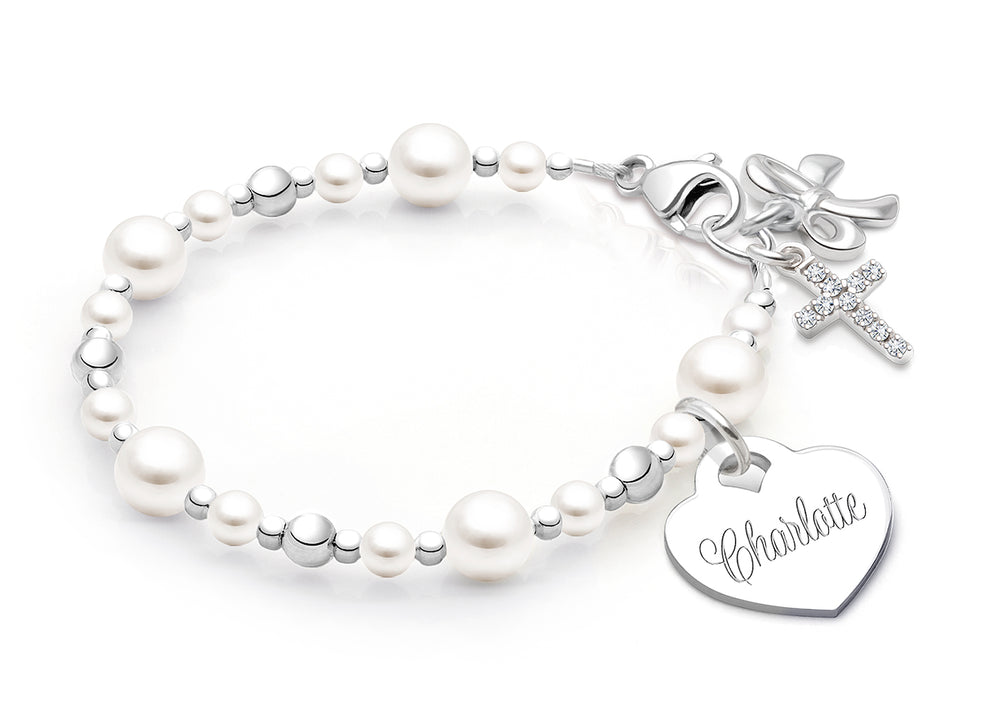 Little Lady, Christening/Baptism Baby/Children’s Beaded Bracelet for Girls (INCLUDES Engraved Charm) – Sterling Silver