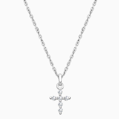Shining Cross, Pavé CZ Teen’s Necklace for Girls – 14K White Gold