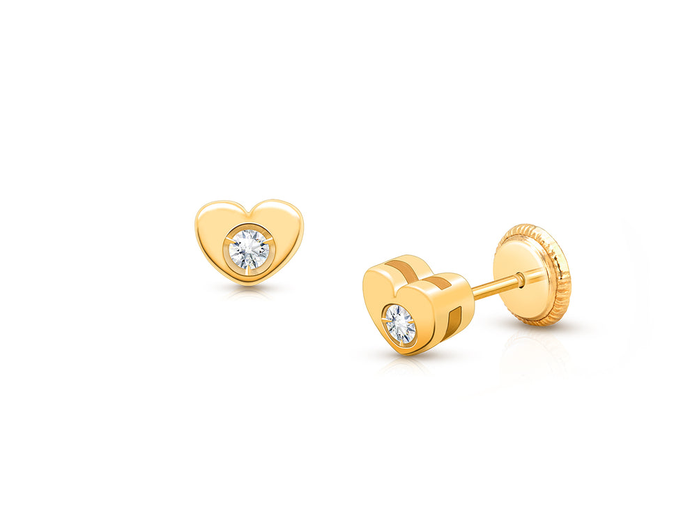 Divine Love, Genuine Diamond Studs, Christening/Baptism Baby/Children’s Earrings, Screw Back – 14K Gold
