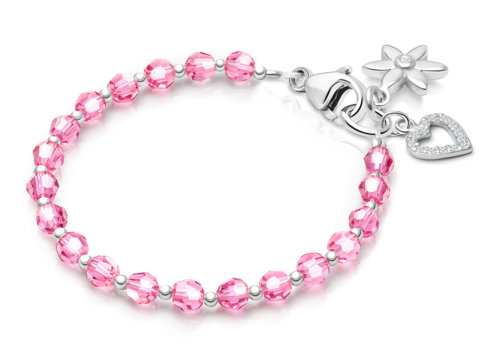 Birthstone Crystal, Baby/Children’s Beaded Bracelet for Girls (All 12 Birthstones Avail) – Sterling Silver