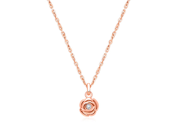 Blushing Rose, Clear CZ Children’s Necklace for Girls – 14K Rose Gold
