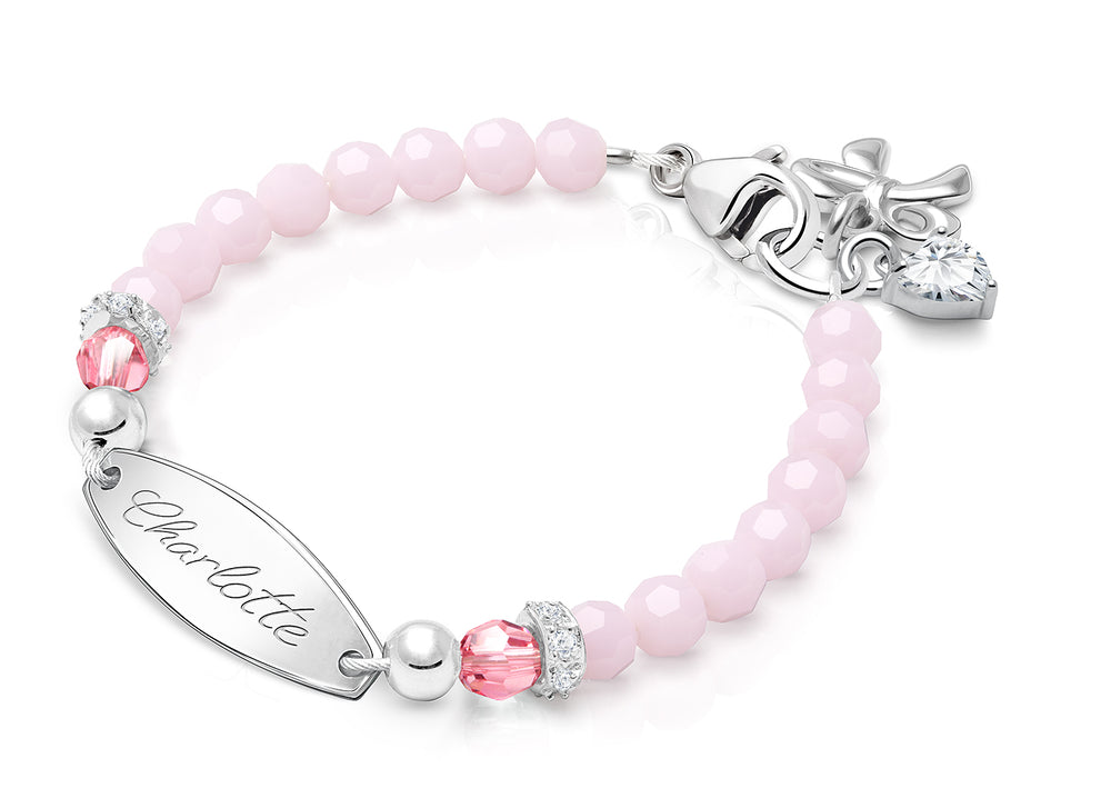 tB® Signature Crystal™ Sweet Pink Baby/Children’s Engraved Bracelet for Girls – Sterling Silver