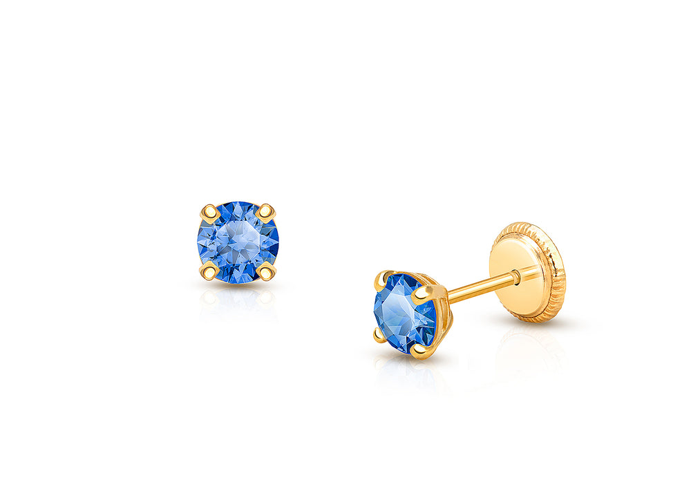 September Birthstone Studs, 4mm Swarovski® Crystal Teen’s Earrings, Screw Back – 14K Gold