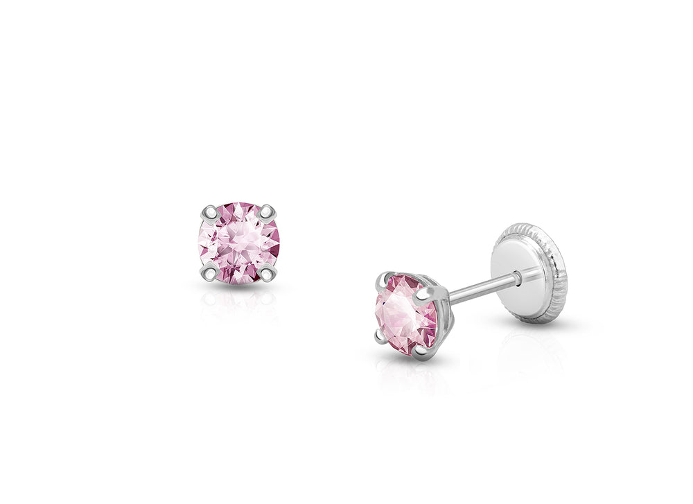 June Birthstone Studs, 4mm Swarovski® Crystal Baby/Children’s Earrings, Screw Back – 14K White Gold