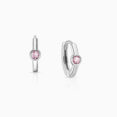 Birthstone 9mm Huggie Hoops, Swarovski® Crystal (All 12 Birthstones Available) Teen’s Earrings – Sterling Silver