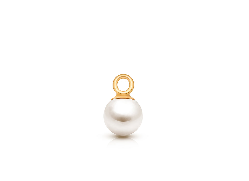 Pearl – White, AAA Grade Perfect Round Baby/Children’s Individual Charm (Add to Your Existing Bracelet or Necklace) – 14K Gold