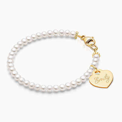 3mm Tiny Blessings Beads, Baby/Children’s Beaded Bracelet for Girls (INCLUDES Engraved Charm) – 14K Gold
