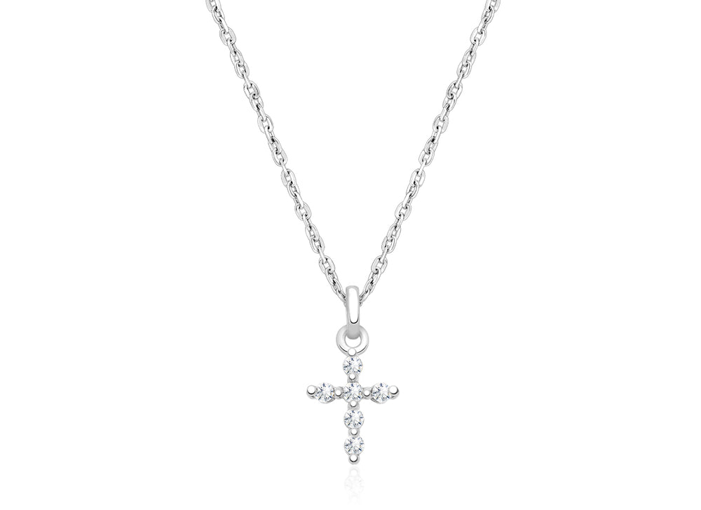 Shining Cross, Pavé CZ Children’s Necklace for Boys – 14K White Gold