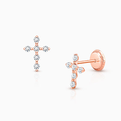 Pavé Cross, Baby/Children’s , 5.5-6.0″, Engraved ID Bracelet for Girls – 14K Rose Gold