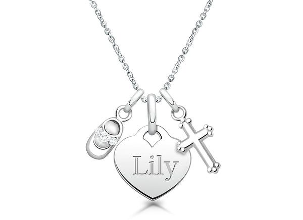 Baby Heart, Communion Children’s Necklace for Girls (50+ Optional Charms & FREE Engraving) – Sterling Silver