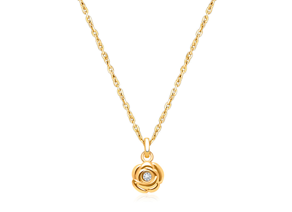 Blushing Rose, Clear CZ Teen’s Necklace for Girls – 14K Gold
