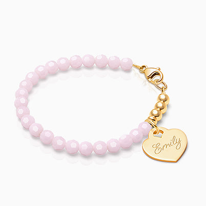 tB® Signature Crystal™ Sweet Pink, Teen’s Beaded Bracelet for Girls (INCLUDES Engraved Charm) – 14K Gold