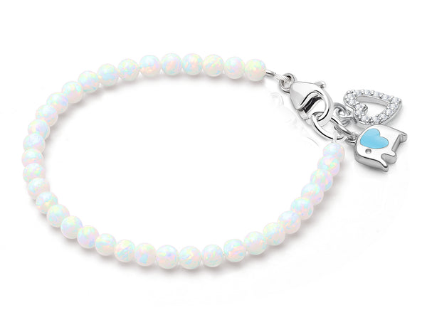 3mm Opals, Lab Created White Opal Baby/Children’s Beaded Bracelet for Girls – Sterling Silver