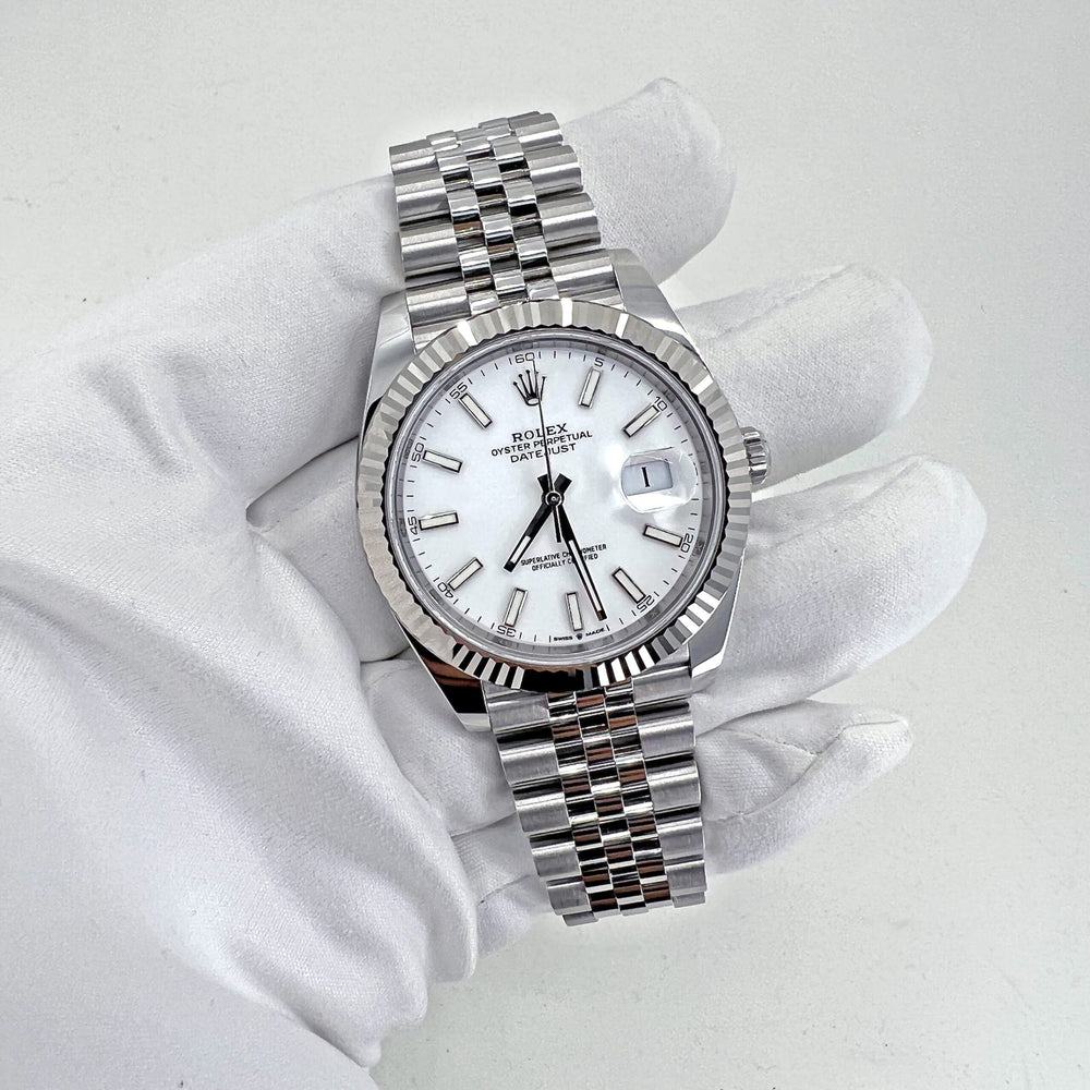 Datejust 41 Oystersteel and 18K White Gold 41 mm White Dial, Ref# 126334-0010