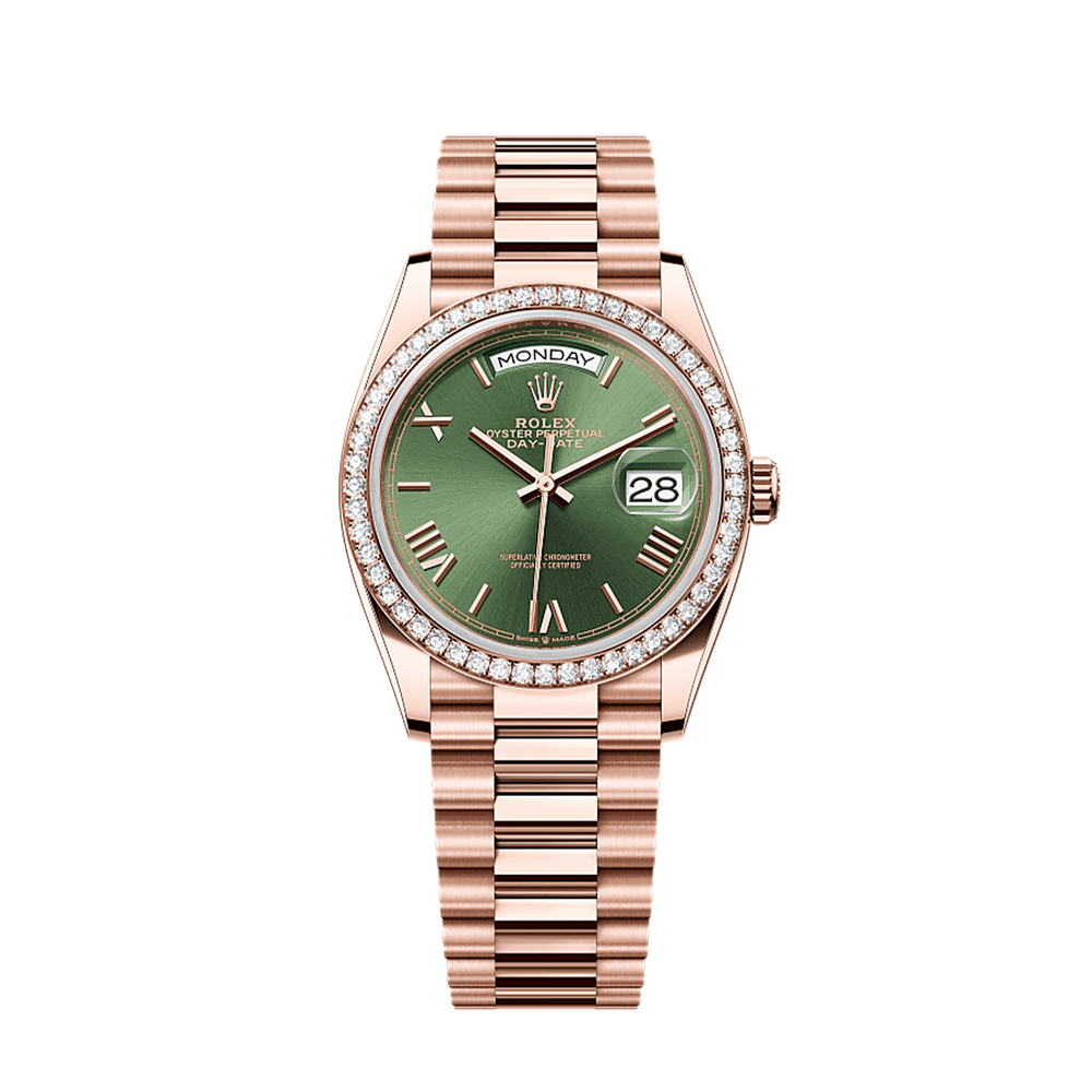 Unworn 2025, Day-Date 36, 18k Everose Gold and Diamond-set, 36mm, Ref# 128345rbr-0085, box and papers