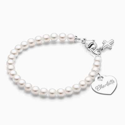 Diamond Cross, Christening/Baptism Baby/Children’s Name Bracelet for Girls – Sterling Silver