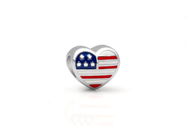 All American Girl, Sterling Silver USA Flag Heart – Children’s Adoré™ Charm