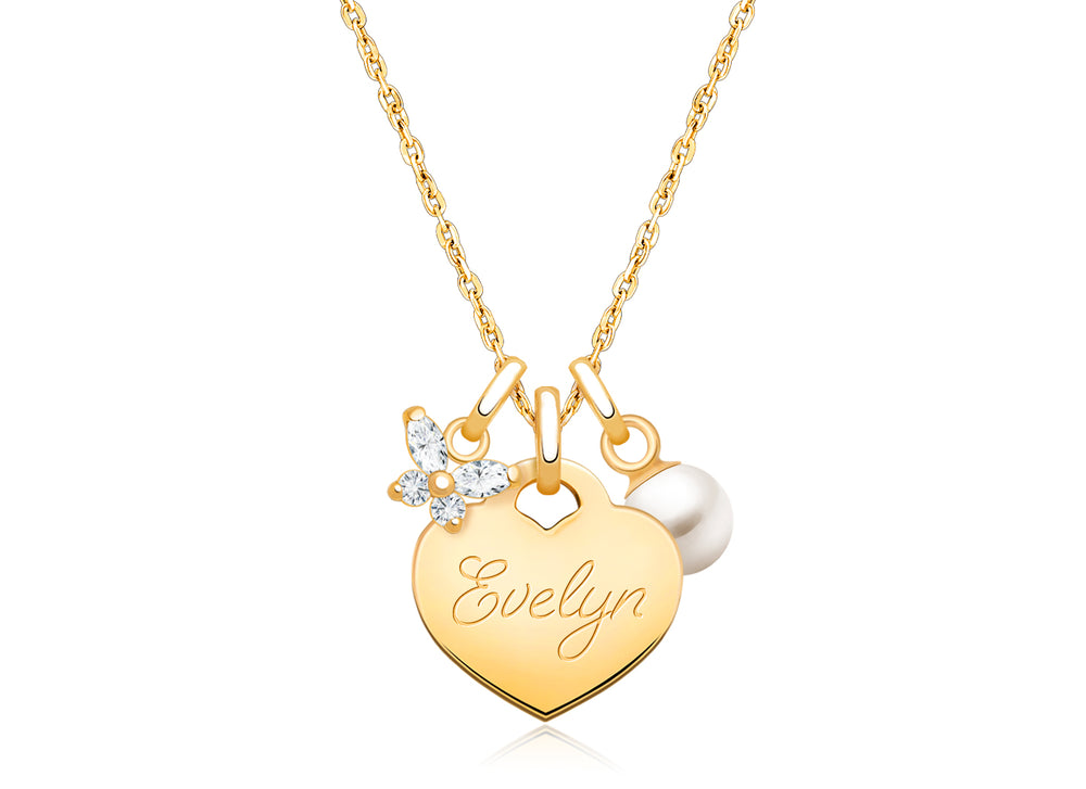 14K Gold Baby Heart “Design Your Own” Teen’s Necklace for Girls (Optional Charms & FREE Engraving) – 14K Gold