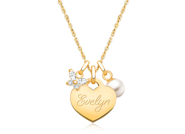 14K Gold Baby Heart “Design Your Own” Teen’s Necklace for Girls (Optional Charms & FREE Engraving) – 14K Gold