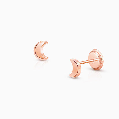 Moonlight Studs, Teen’s Earrings, Screw Back – 14K Rose Gold