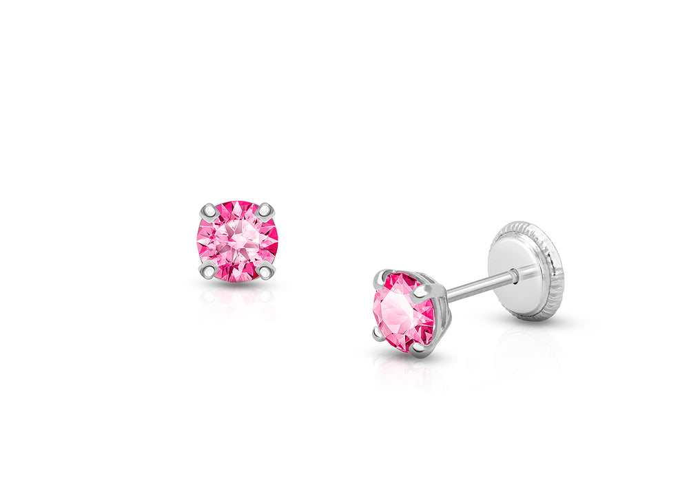 October Birthstone Studs, 4mm Swarovski® Crystal Teen’s Earrings, Screw Back – 14K White Gold