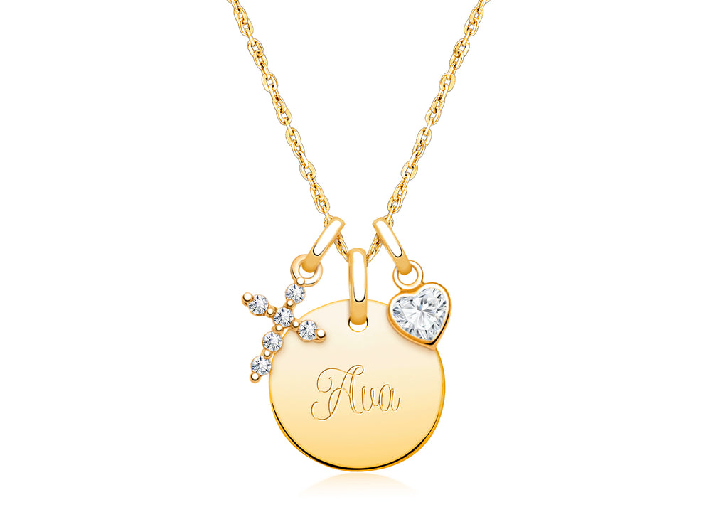 14K Gold Baby Round, Christening/Baptism Children’s Necklace for Girls (Includes Religious Charm & FREE Engraving) – 14K Gold