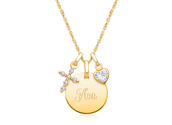 14K Gold Baby Round, Christening/Baptism Children’s Necklace for Girls (Includes Religious Charm & FREE Engraving) – 14K Gold
