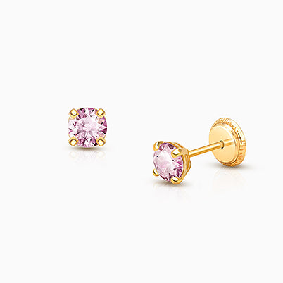 Princess Cut Studs, 4mm Clear CZ Studs, Teen’s Earrings, Screw Back – 14K Gold